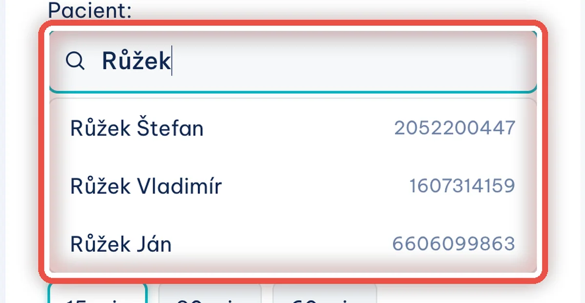 Zvětšený výřez — Najděte pacienta v kartotéce