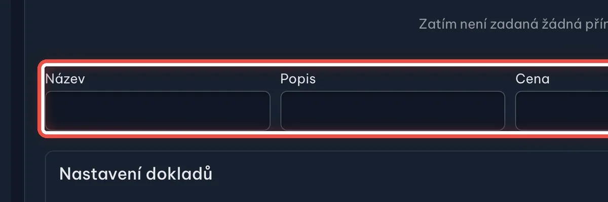 Detail — Vyplňte novou položku ceníku
