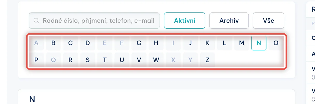 Zvětšenina místa, kam se klikne — Nebo listujte podle písmene