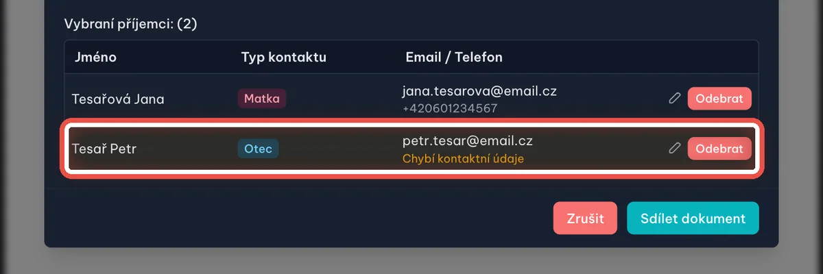 Detail — Zkontrolujte e-mail a telefon