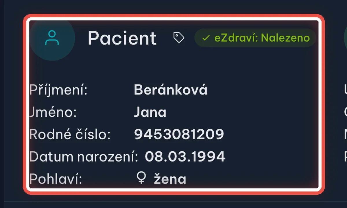 Část Pacient — zvětšené místo, kam se dívat