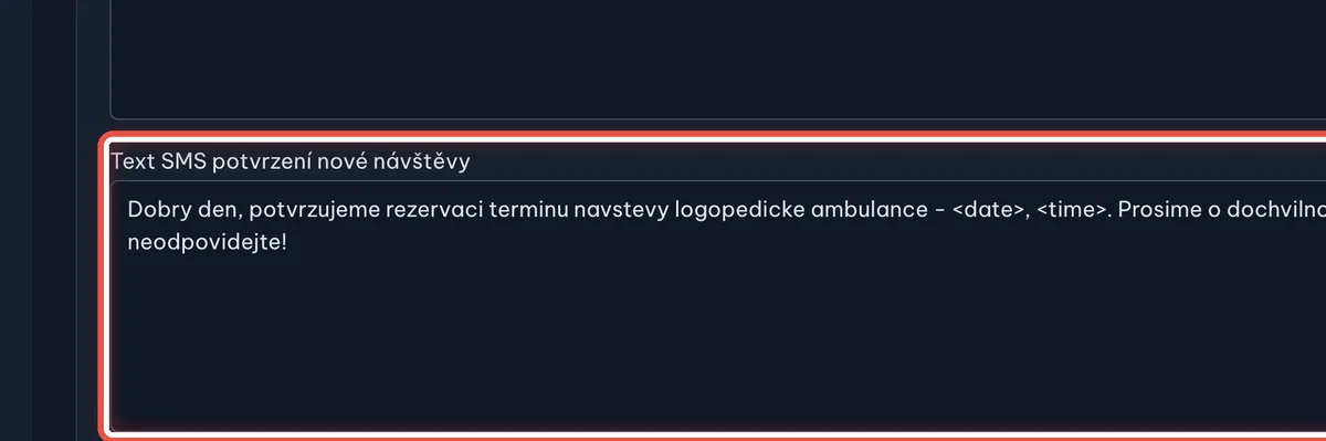 Detail — Napište text potvrzení nové návštěvy