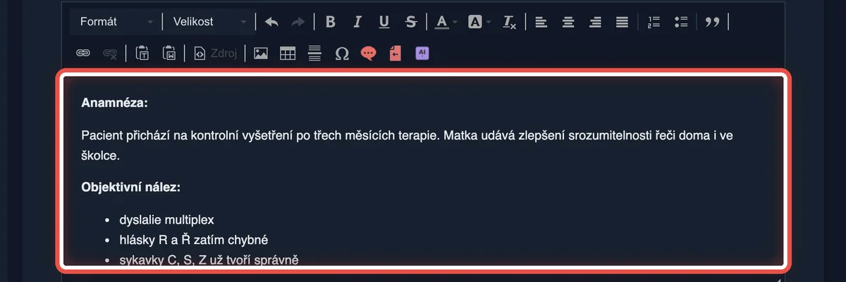 Detail — Hotový zápis s nadpisy a odrážkami