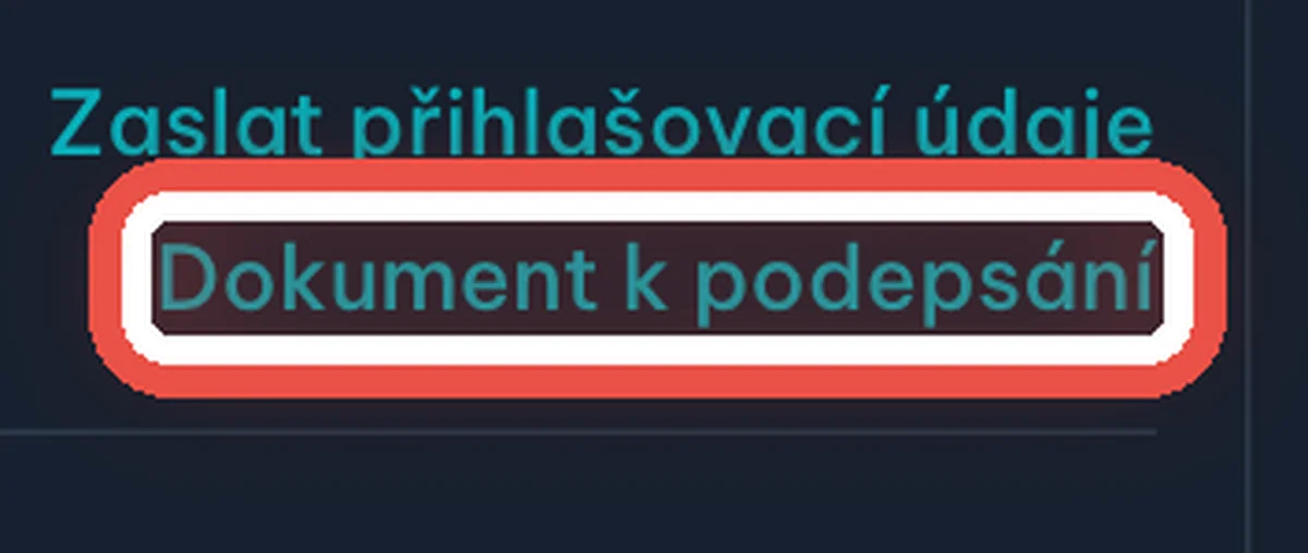 Detail — U kontaktu zvolte Dokument k podepsání
