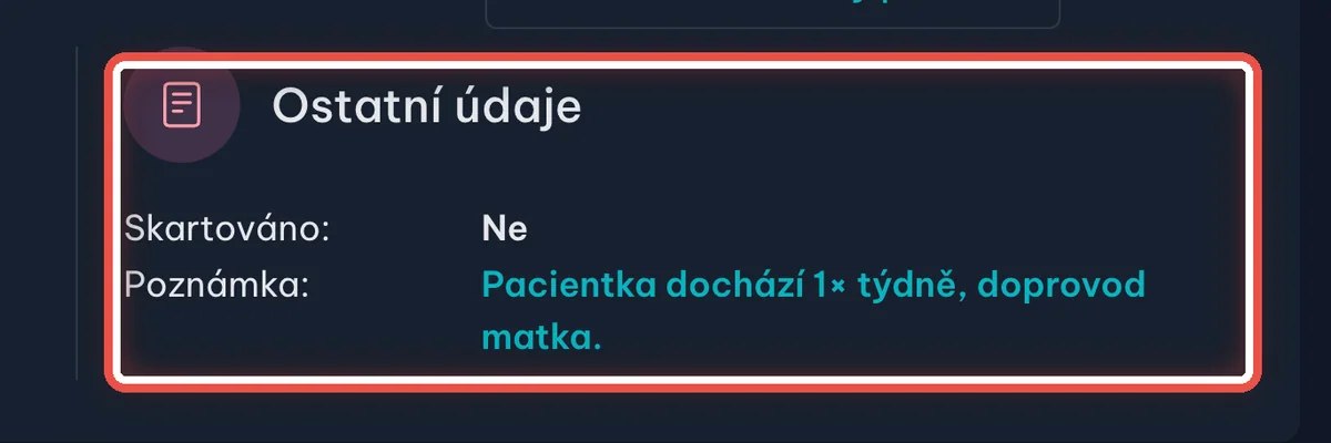 Ostatní údaje — zvětšené místo, kam se dívat