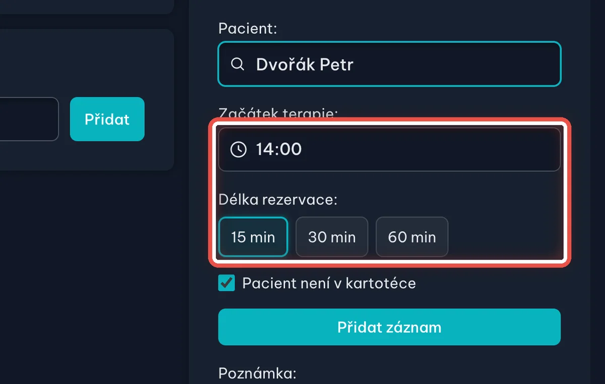 Detail — Zkontrolujte čas a délku