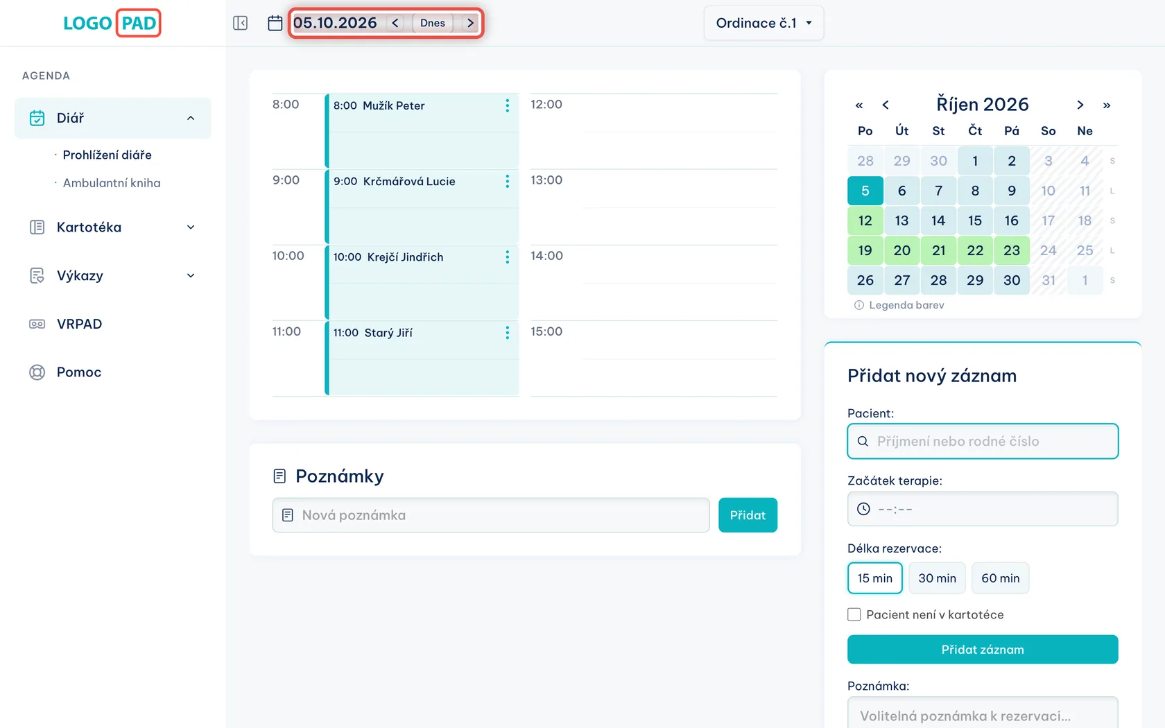 Krok 3: Přesun na jiný den — snímek obrazovky programu