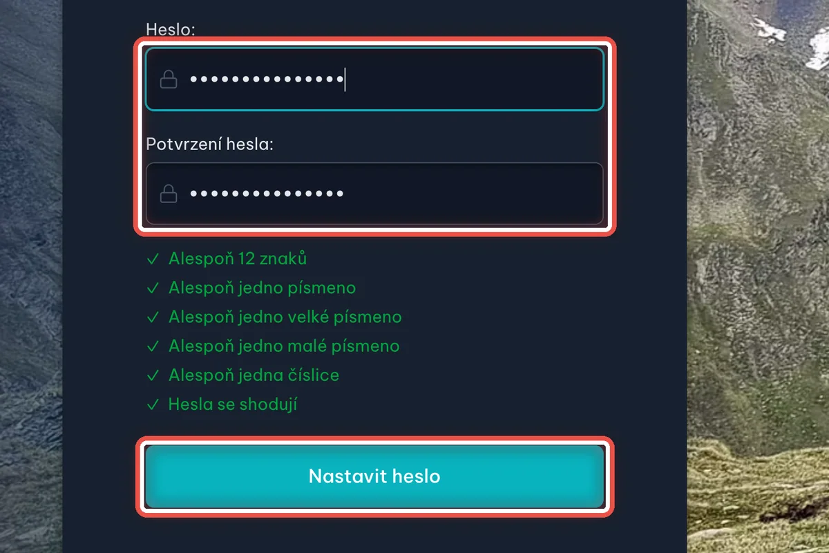 Detail — Nastavte si nové heslo