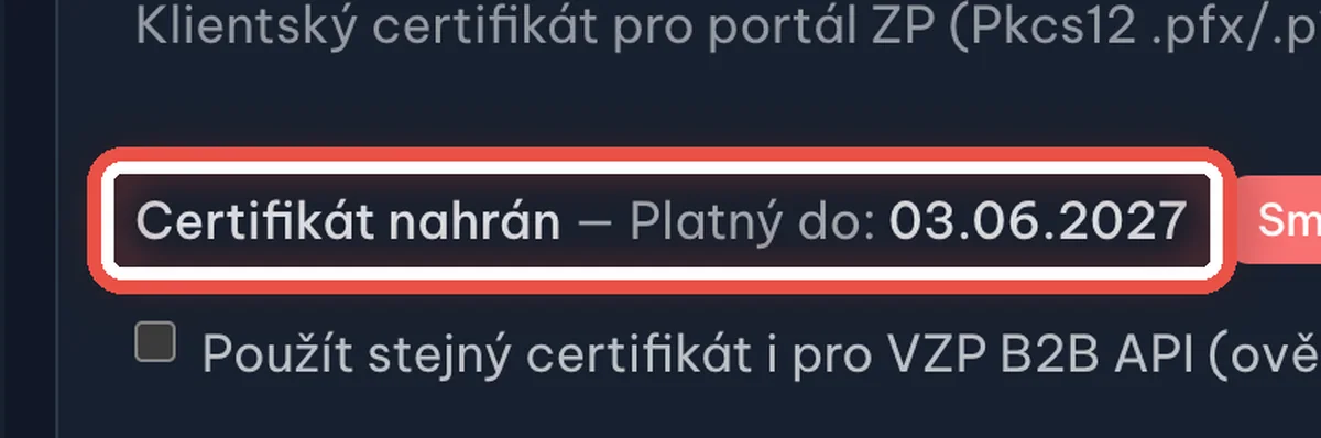 Detail — Kam se nahrává certifikát pro portál pojišťovny
