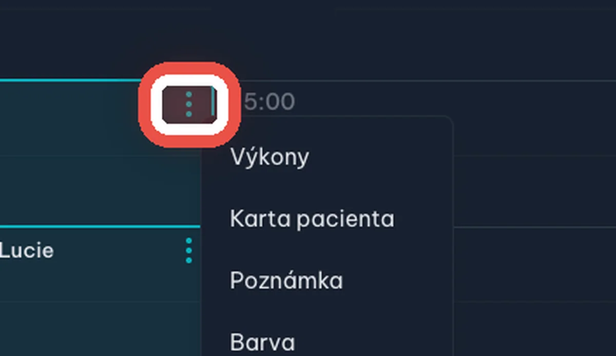 Detail — Otevřete nabídku u záznamu