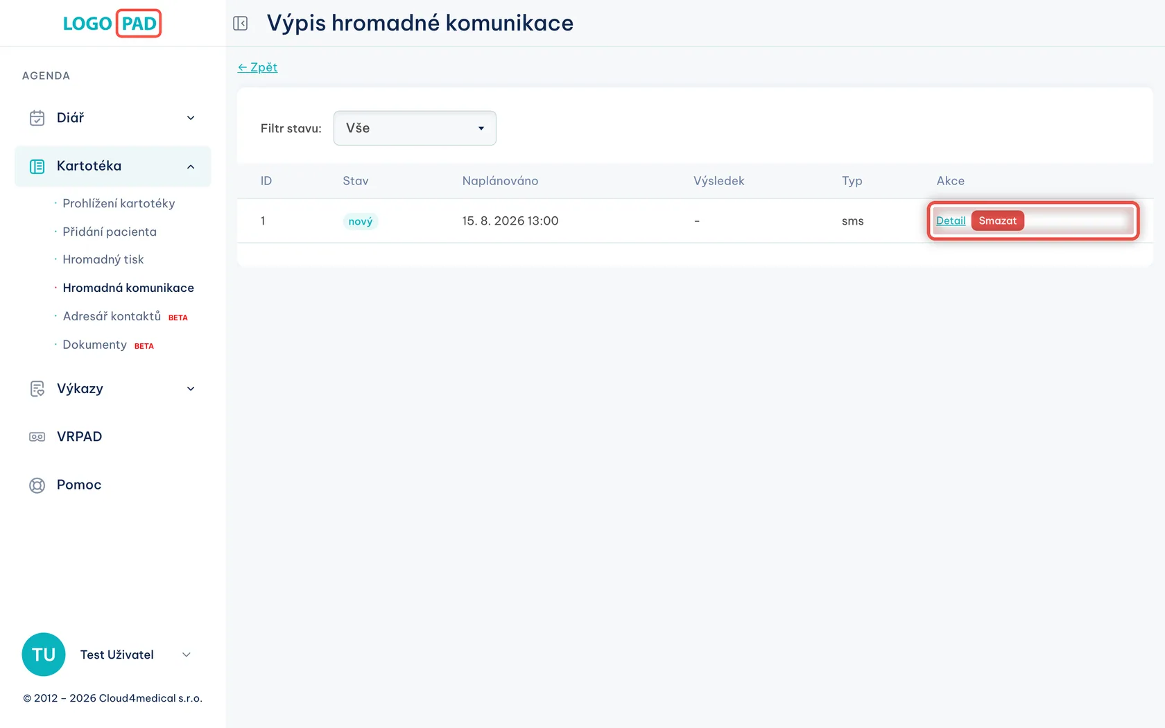 Snímek obrazovky ke kroku 19: Výpis hromadné komunikace