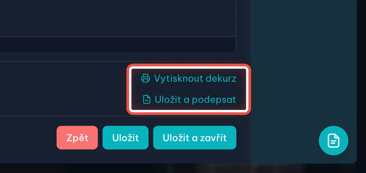 Detail — Odkazy na tisk a podpis