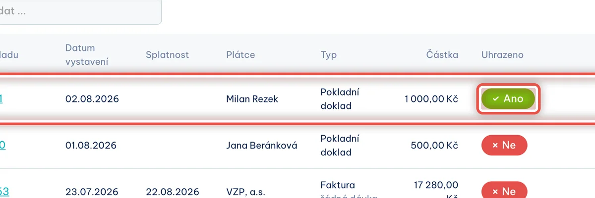 Detail — Otevřete přehled fakturace