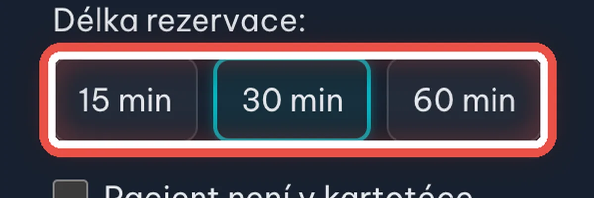 Zvětšený výřez — Nastavte délku rezervace