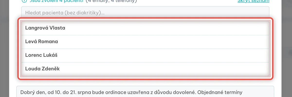 Detail — Zkontrolujte seznam příjemců