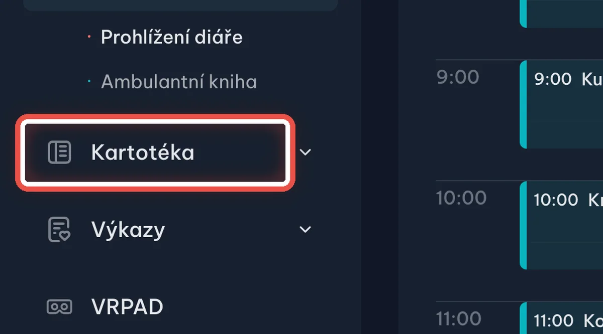 Zvětšenina místa, kam se klikne — Otevřete kartotéku
