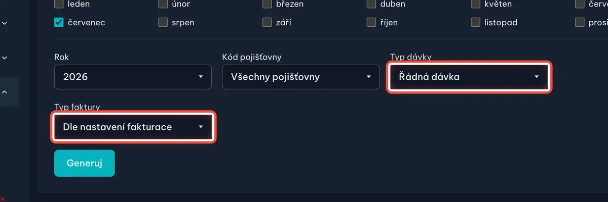 Detail — Nechte typ dávky a typ faktury