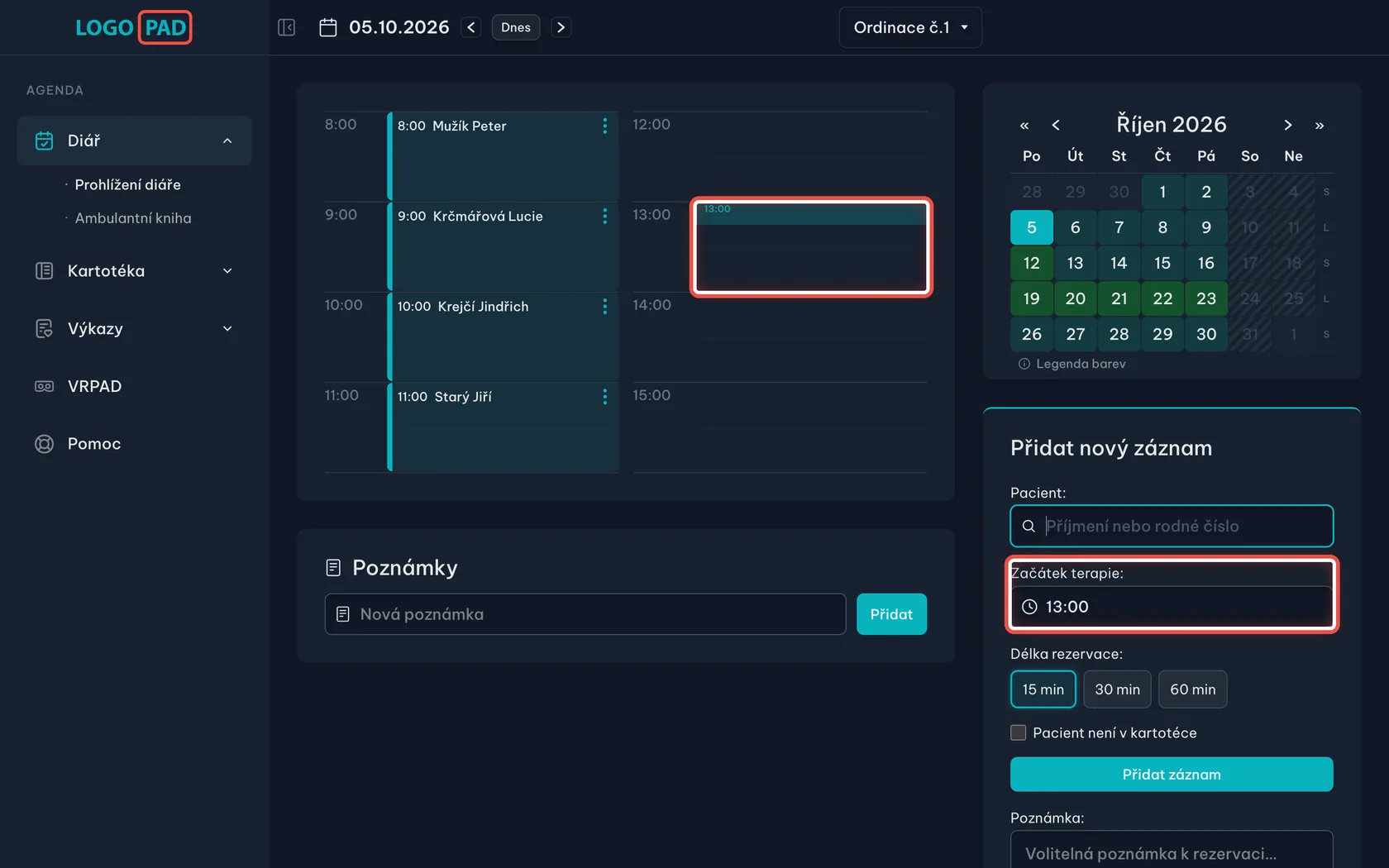 Krok 7: Klikněte na volný čas — snímek obrazovky programu