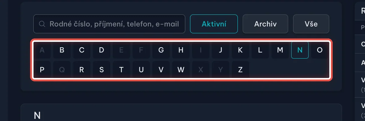 Zvětšenina místa, kam se klikne — Nebo listujte podle písmene
