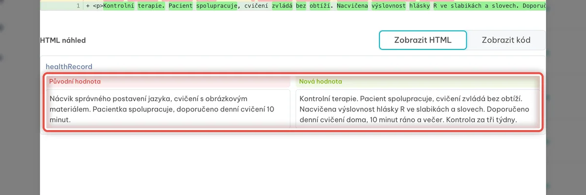 Detail — Původní a nová hodnota