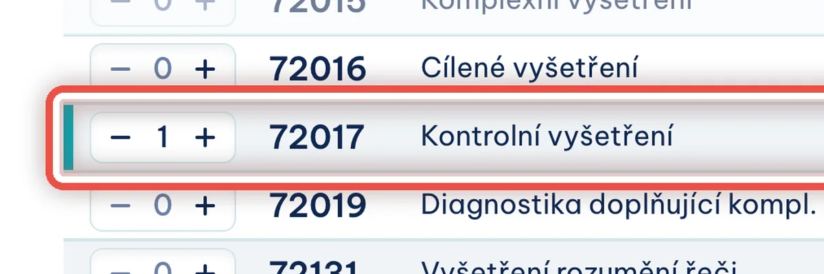 Zvětšený výřez — Výkon přidáte kliknutím na řádek