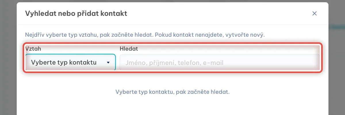 Přidání dalšího kontaktu — zvětšené místo, kam se dívat