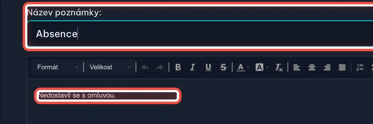 Detail — Chování 1: záznam zmizí a zůstane poznámka