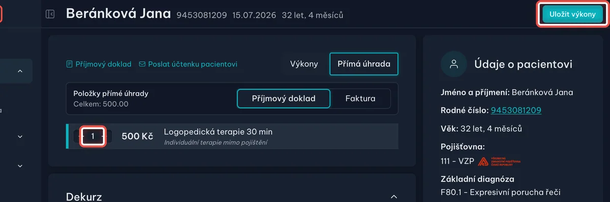 Detail — Krok 2 — vynulujte položky a doklad se zruší