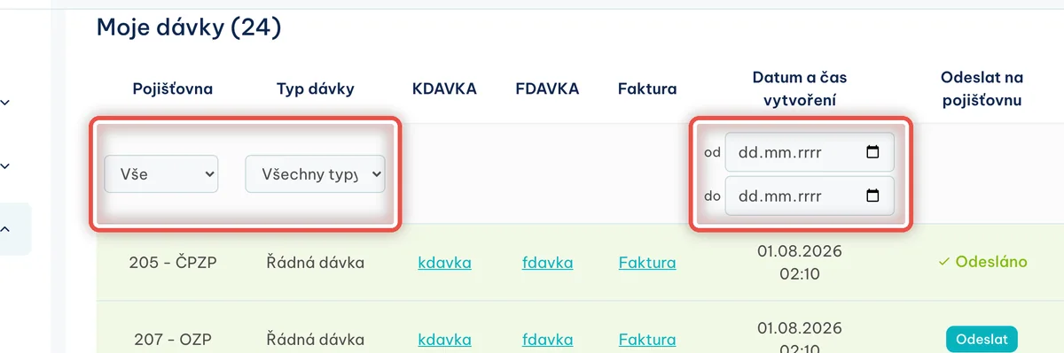 Detail — Hledání starší dávky