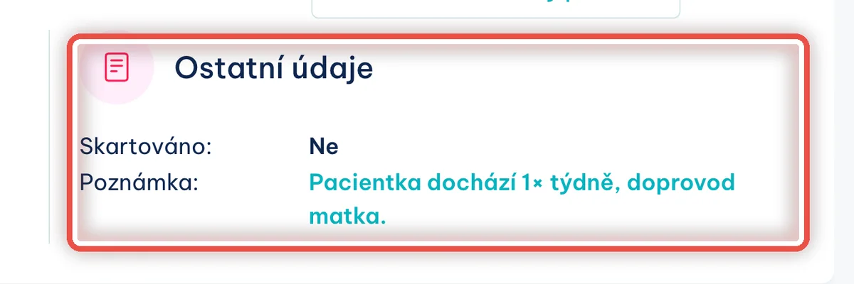 Ostatní údaje — zvětšené místo, kam se dívat