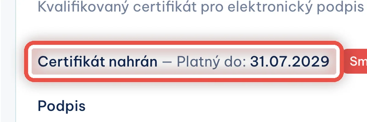 Detail — Po nahrání nových certifikátů nejde podepisovat ani odesílat