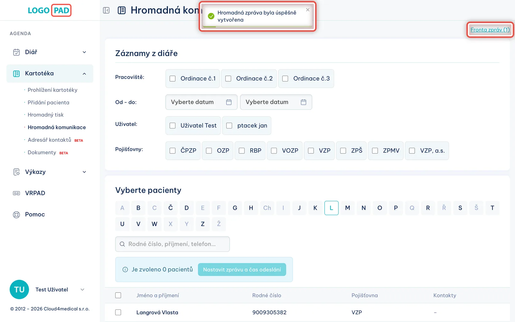 Snímek obrazovky ke kroku 18: Zpráva je uložená