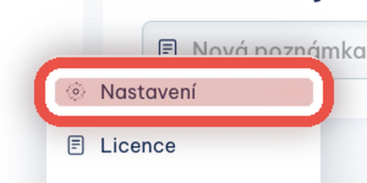 Detail — Vraťte se do nabídky a jděte do Nastavení