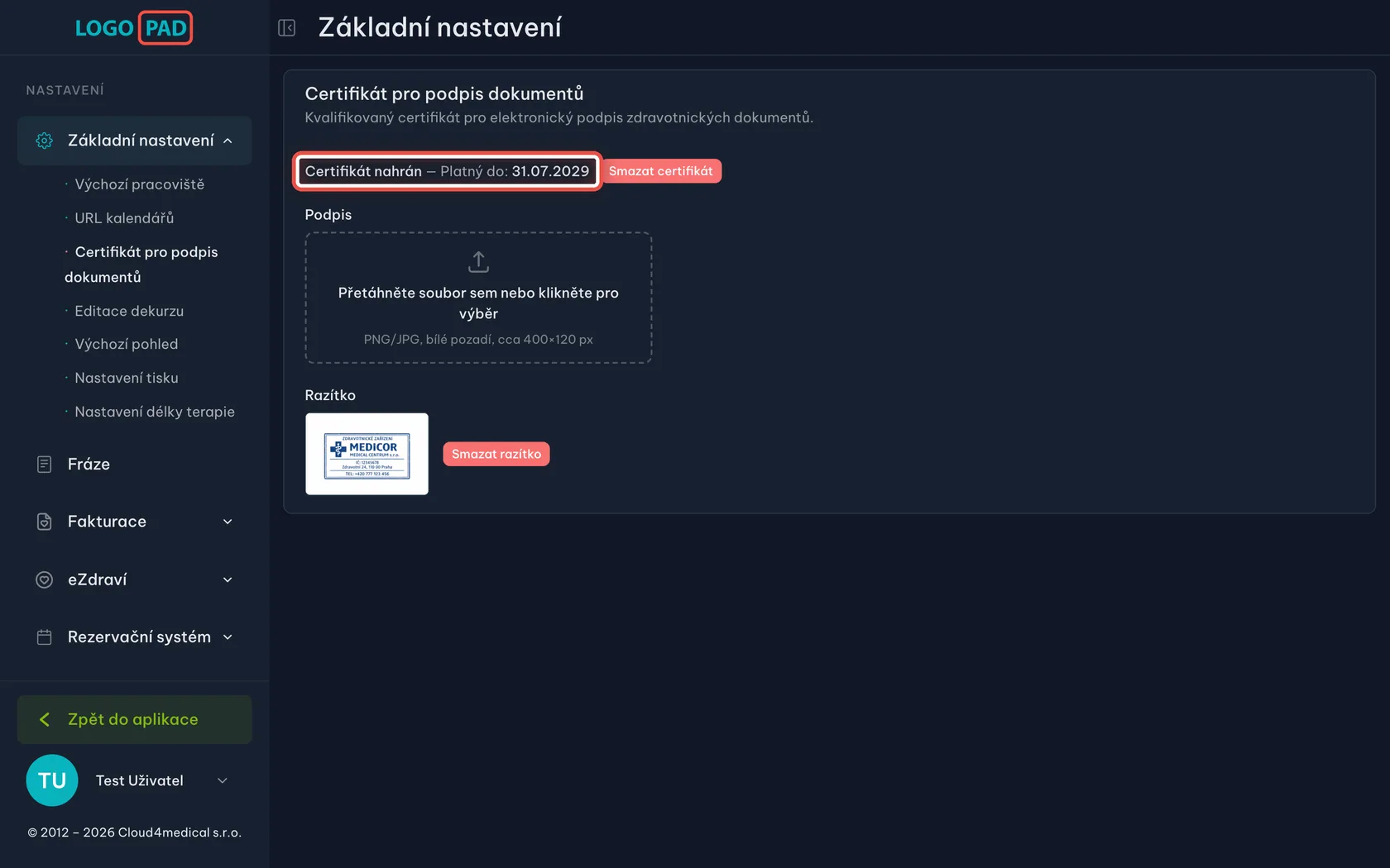 Snímek obrazovky ke kroku 17: Po nahrání nových certifikátů nejde podepisovat ani odesílat