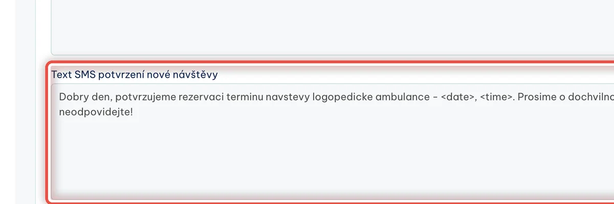 Detail — Napište text potvrzení nové návštěvy
