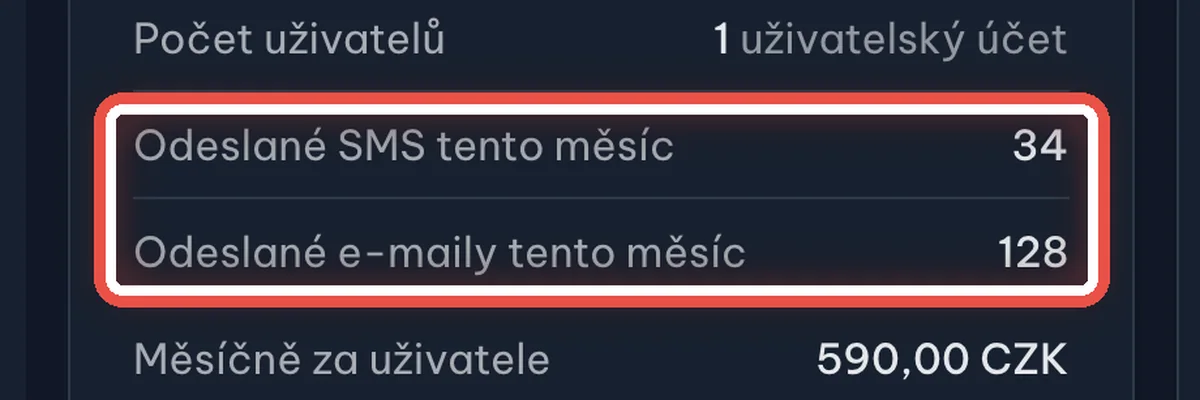 Detail — Kolik SMS a e-mailů program odeslal