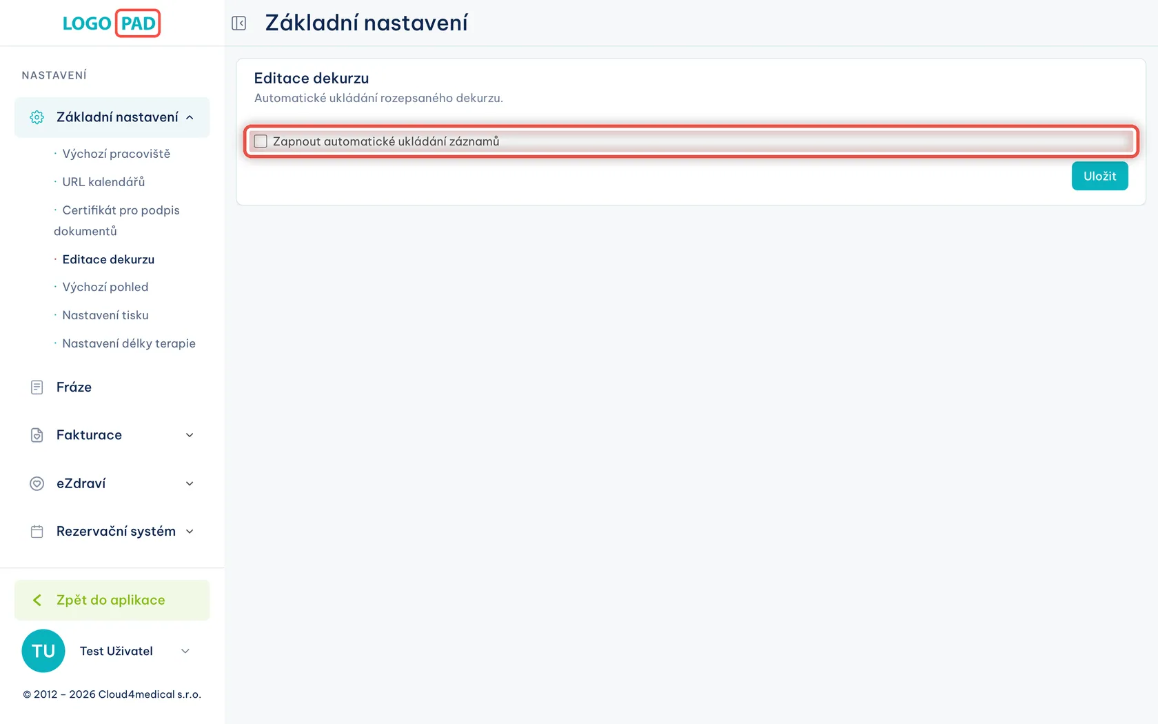 Snímek obrazovky ke kroku 12: Jak zařídím, aby se rozepsaný dekurz ukládal sám?