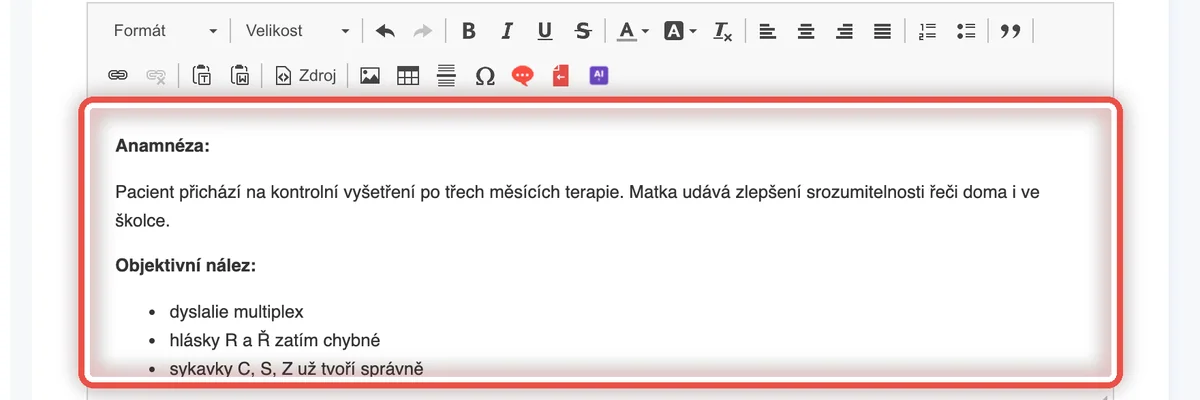 Detail — Hotový zápis s nadpisy a odrážkami