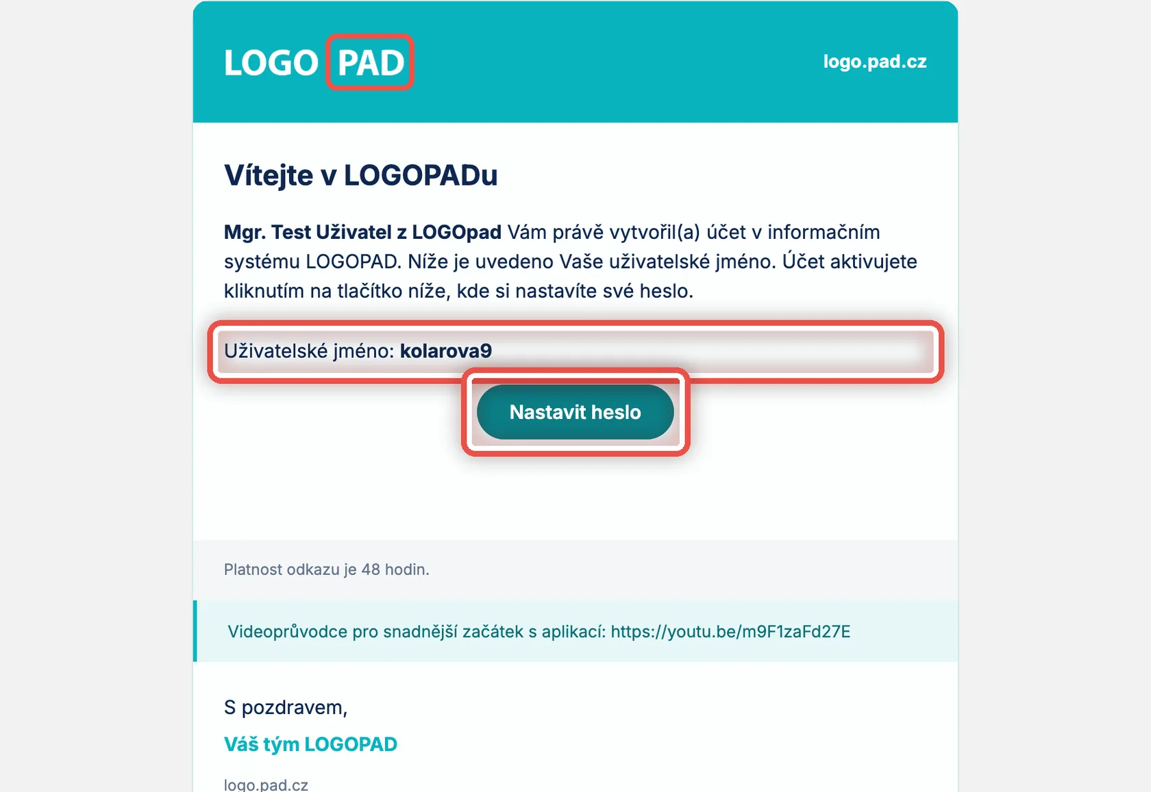 Snímek obrazovky ke kroku 6: Co přijde pacientovi do e-mailu