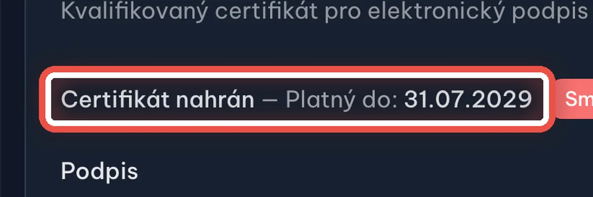 Detail — Po nahrání nových certifikátů nejde podepisovat ani odesílat