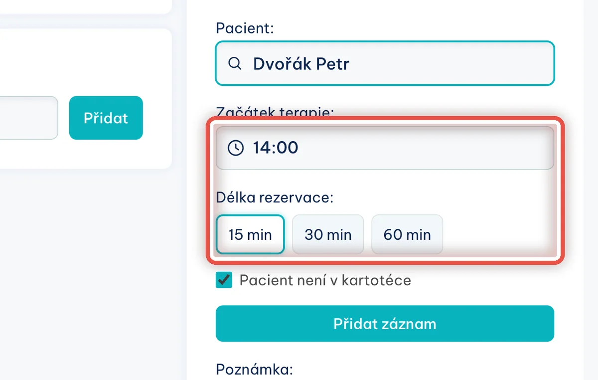 Detail — Zkontrolujte čas a délku