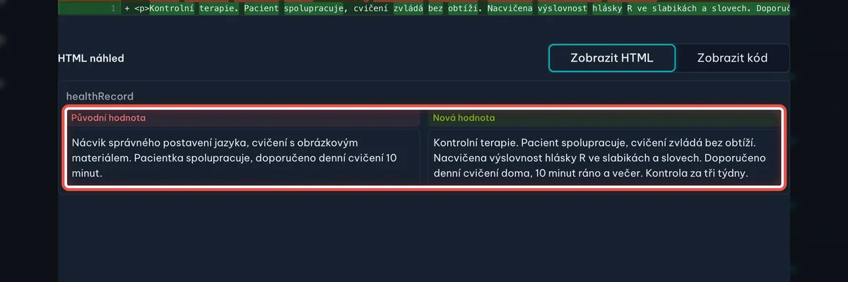 Detail — Původní a nová hodnota