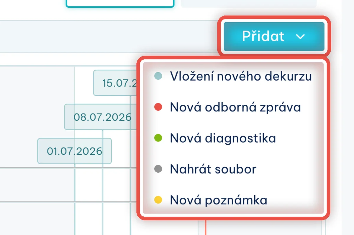 Nový záznam z časové osy — zvětšené místo, kam se dívat