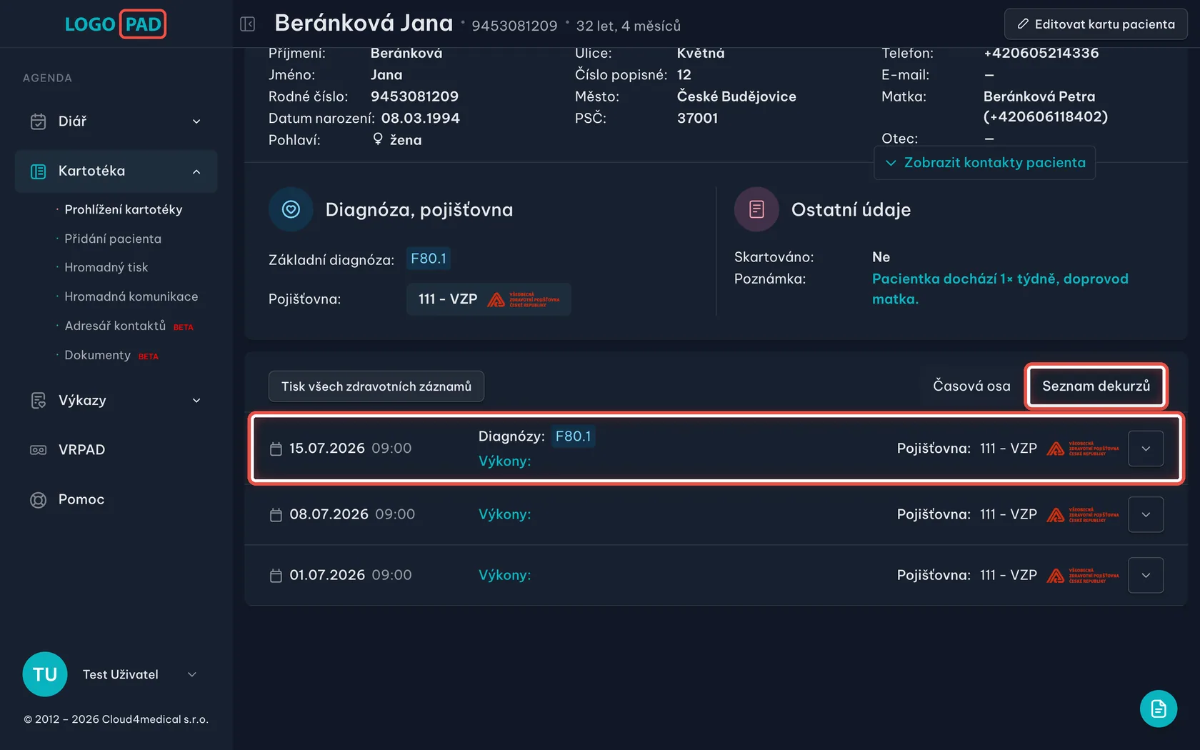 Seznam dekurzů — snímek obrazovky programu, krok 19 z 27